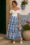Saia Bordado Floral Azul