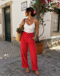 Calças bolinhas vermelho/rosa