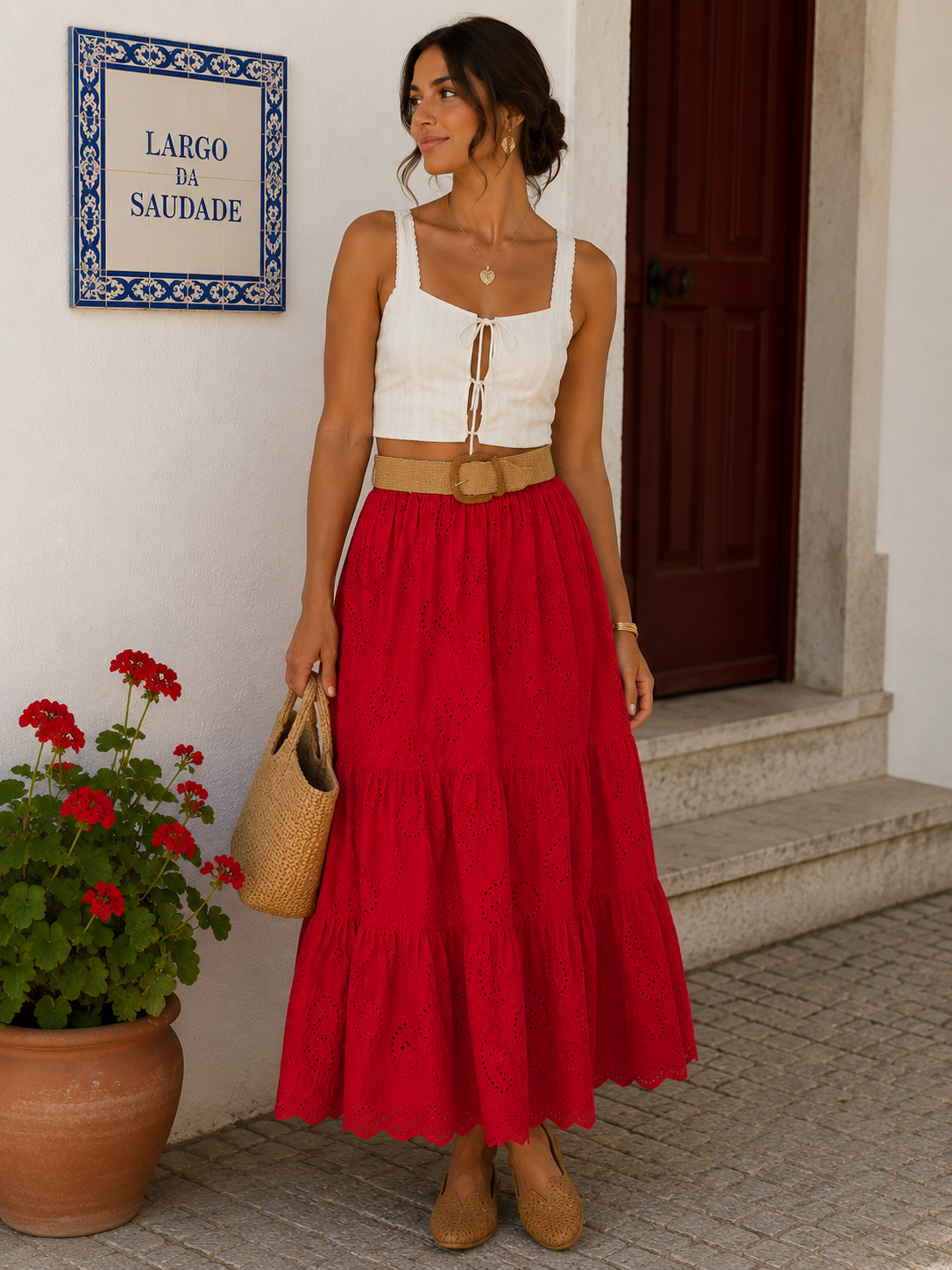 Saia bordado Inglês Vermelho